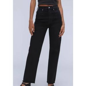 Everlane The Way High Organic Straight Raw Hem Denim Jeans Black Size 26 NEW